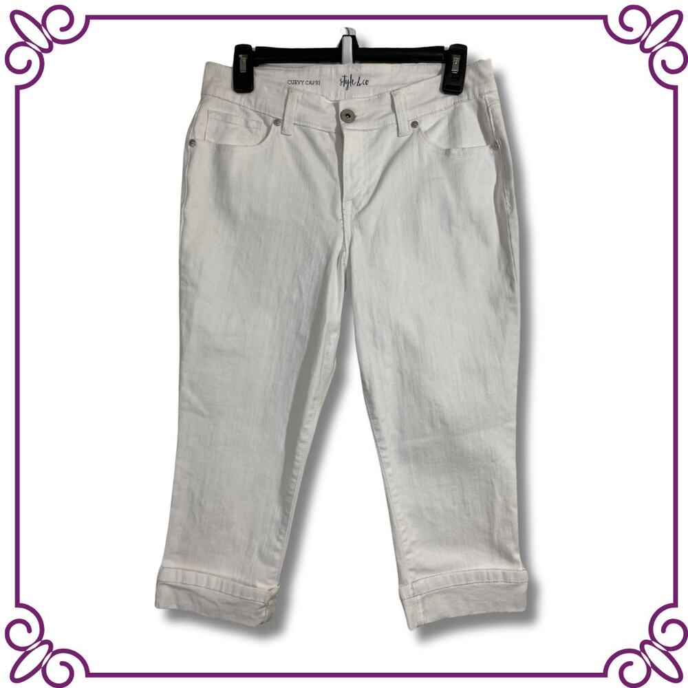 Style & Co Mid-Rise Curvy Roll-Cuff Capri White Jeans Size 6